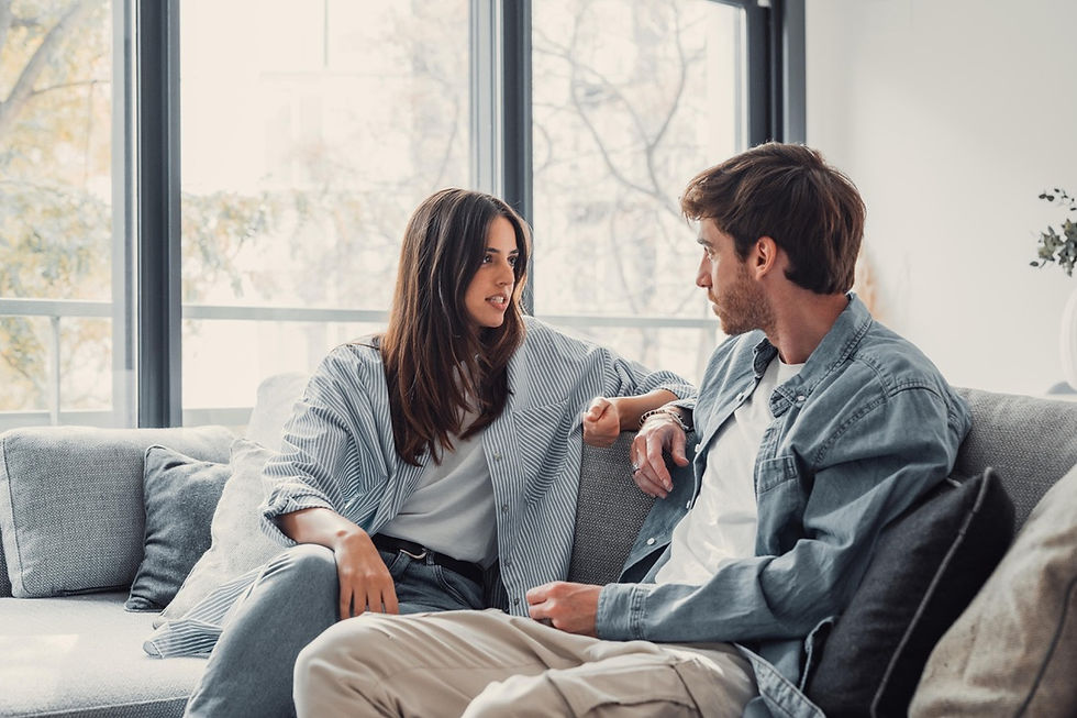 Couple having a calm conversation about relationship feelings