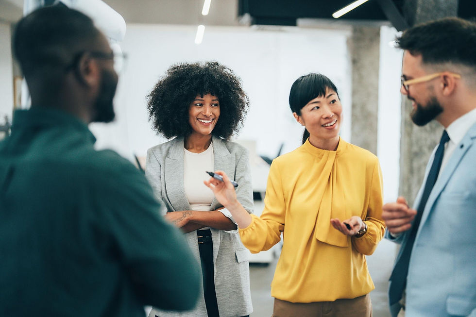 Business leader communicating with colleagues during a professional discussion.