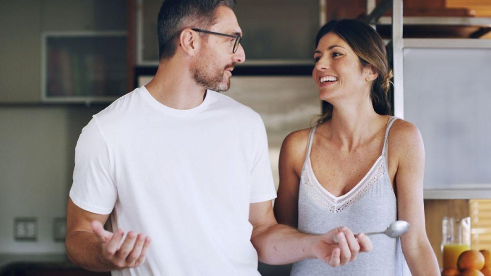 Couple talking and communicating openly at home