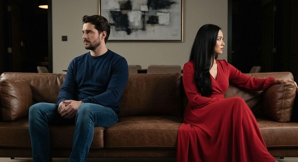 Couple sitting apart and experiencing emotional distance in their relationship