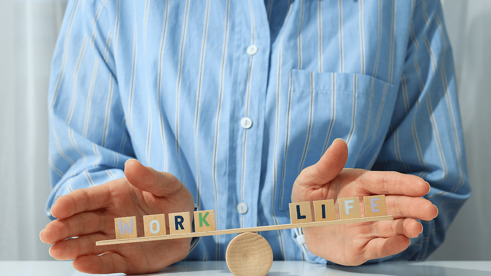 Work-life balance concept showing an individual balancing professional responsibilities and personal wellbeing while learning how to deal with a stressful job.