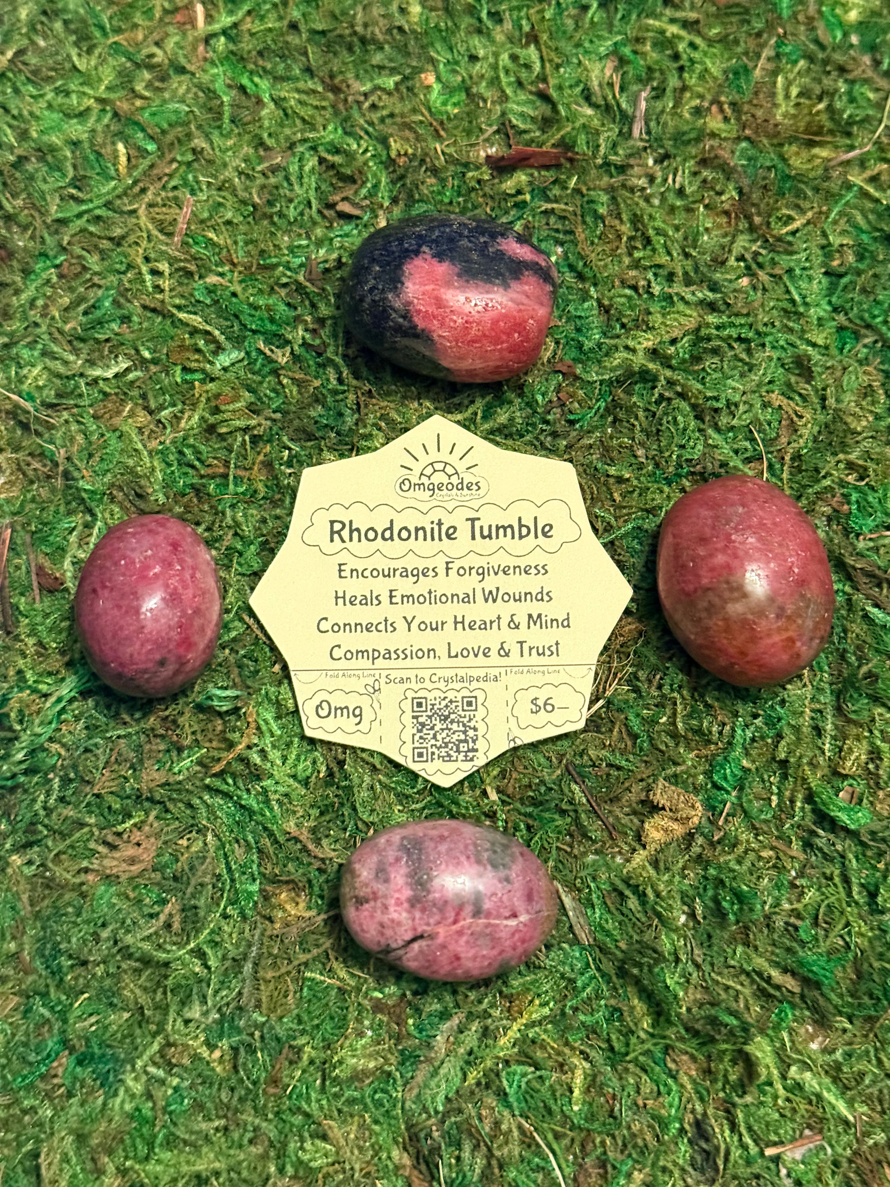Rhodonite Tumble Stones with Meaning Tag
