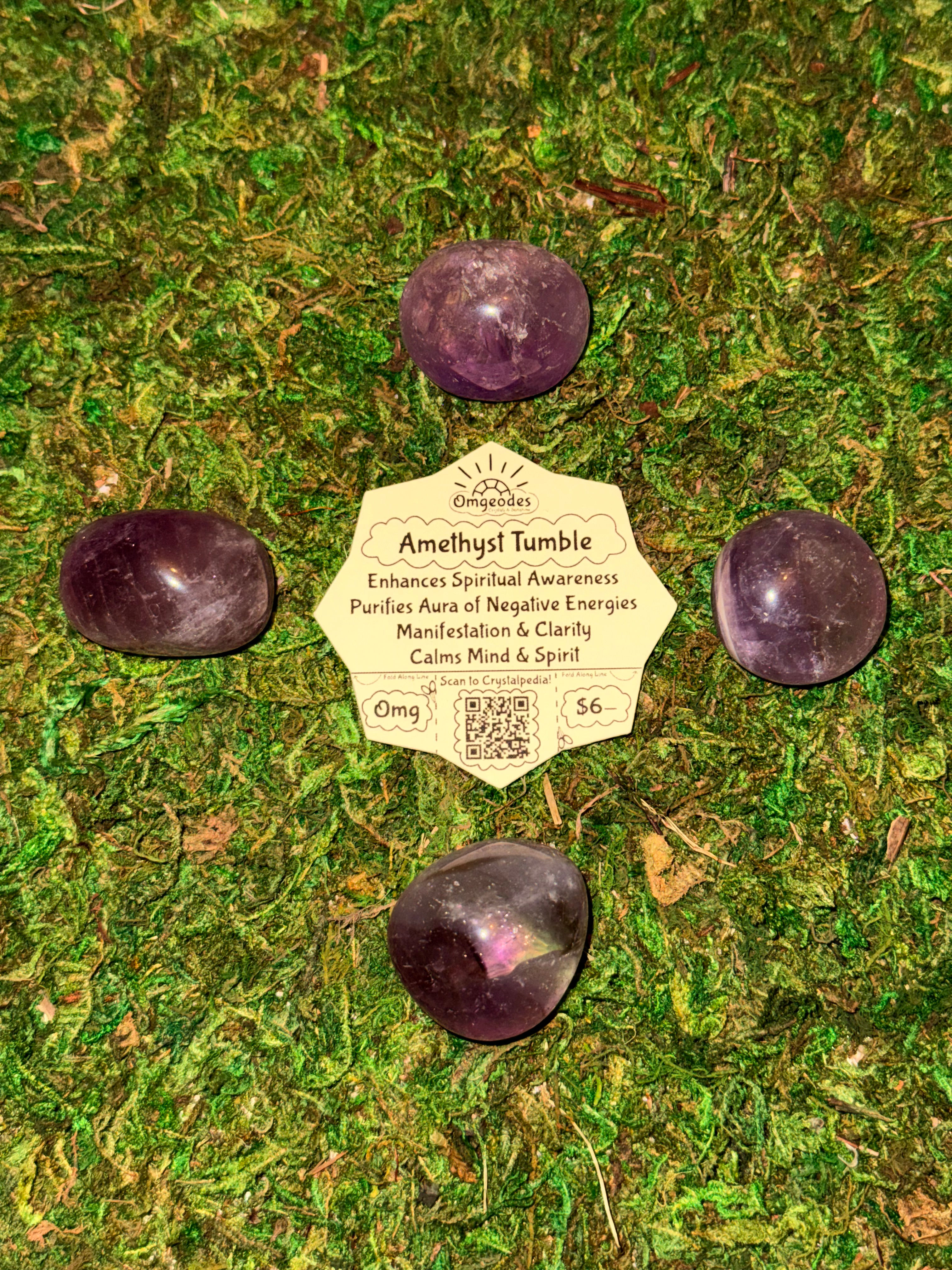 Amethyst Tumble Stone with Meaning Tag