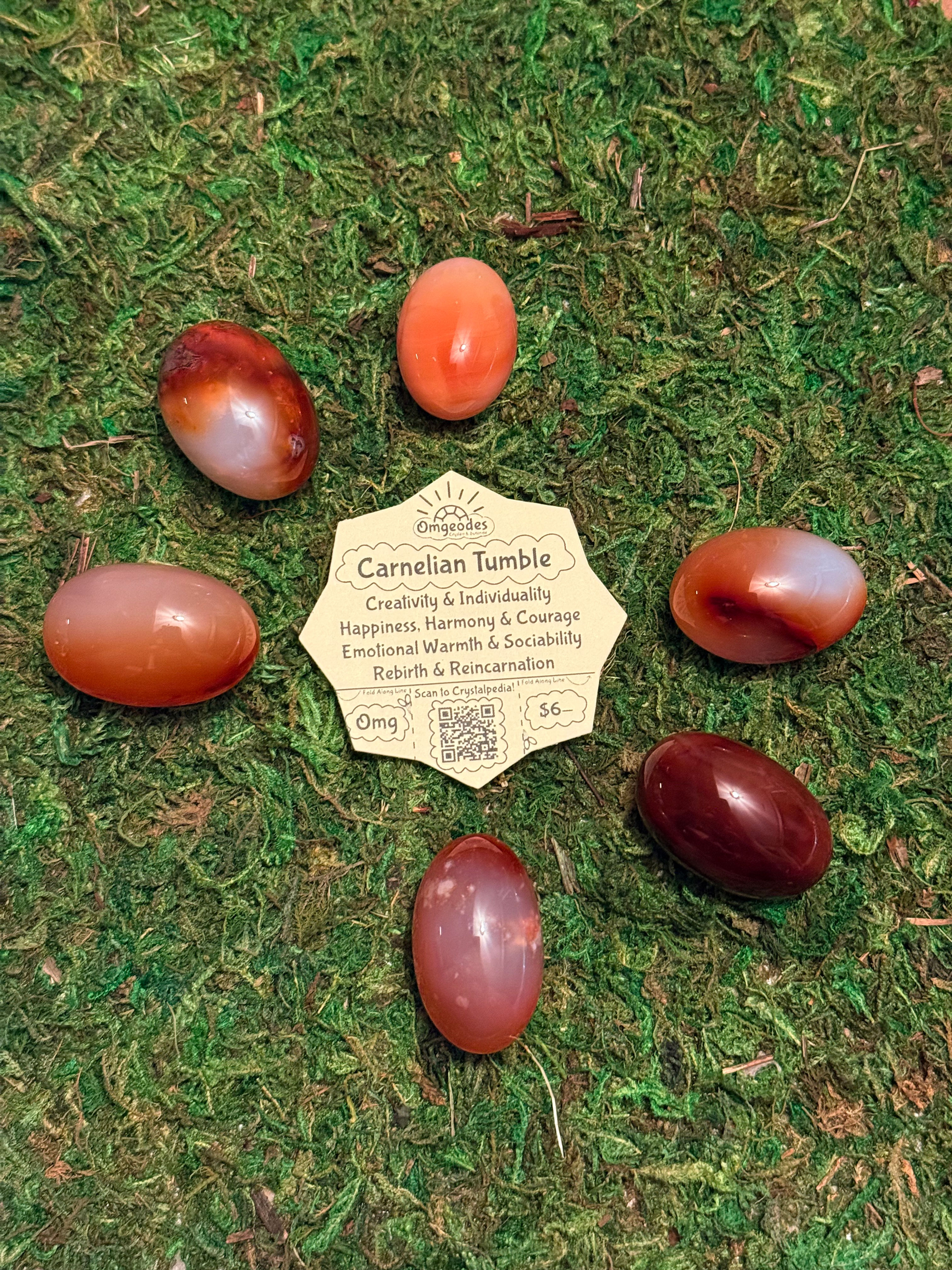 Carnelian Tumble Stone with Meaning Tag
