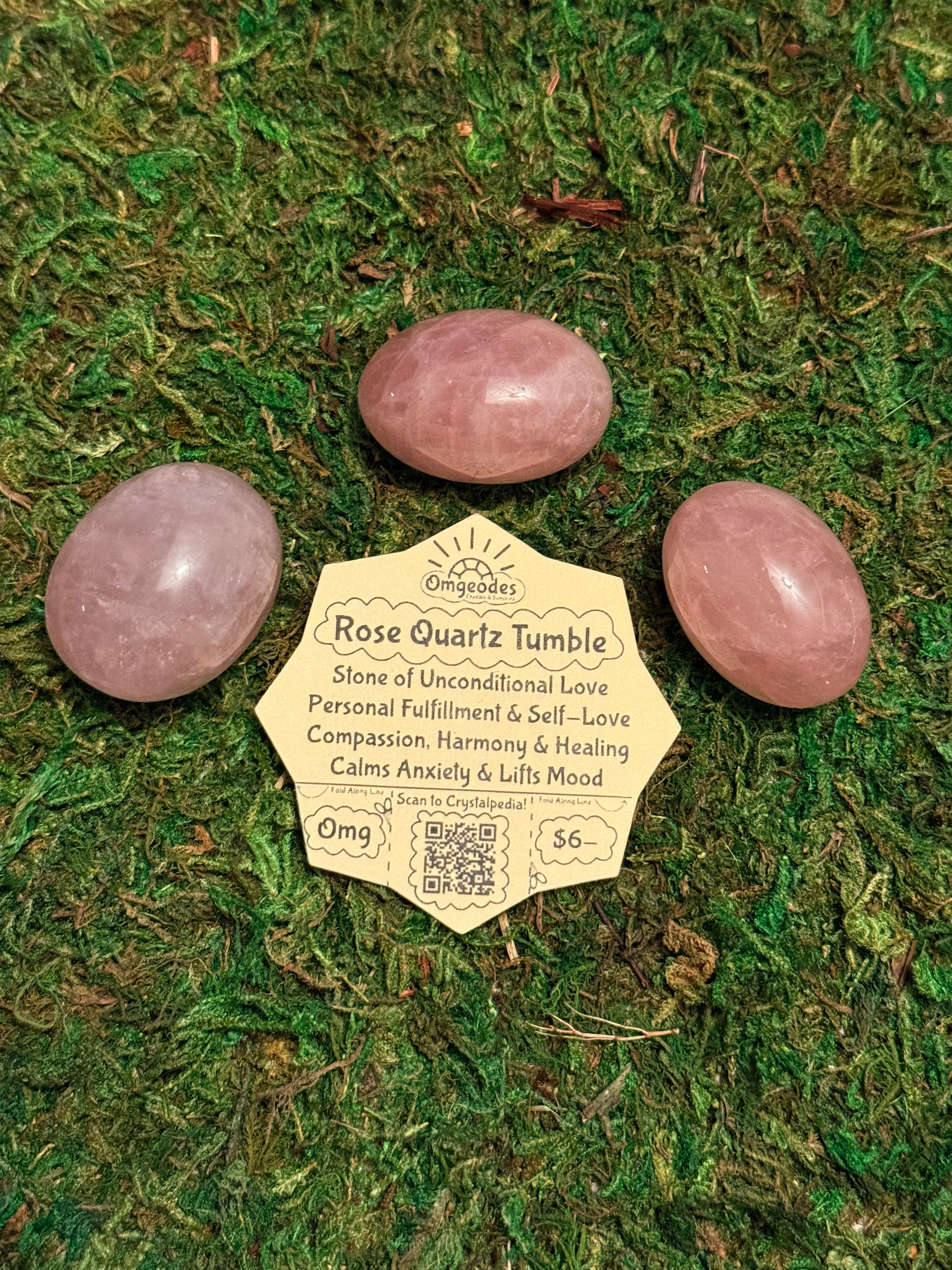 Rose Quartz Tumble Stones & Meaning Tag