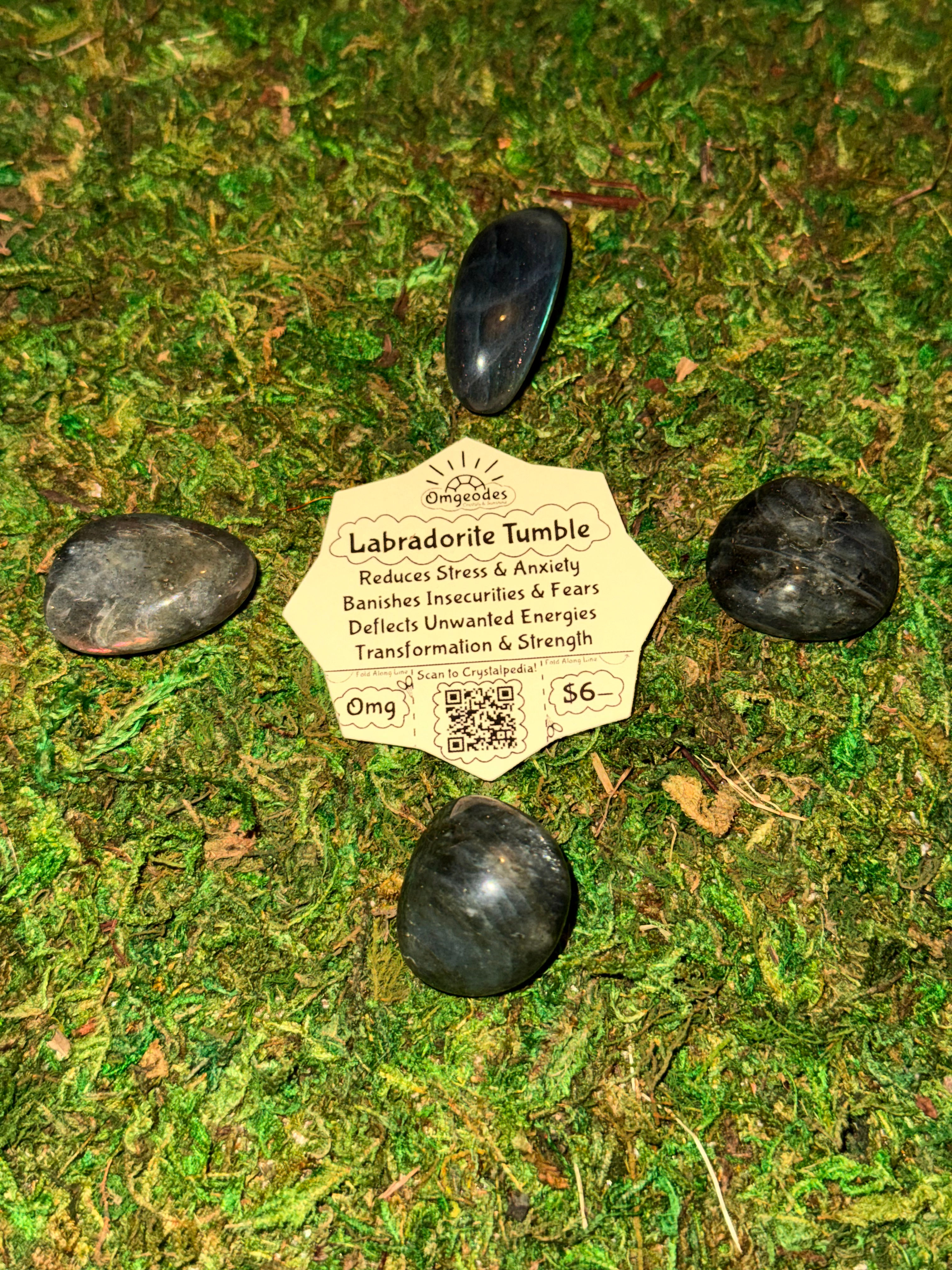 Labradorite Tumble Stone with Meaning Tag