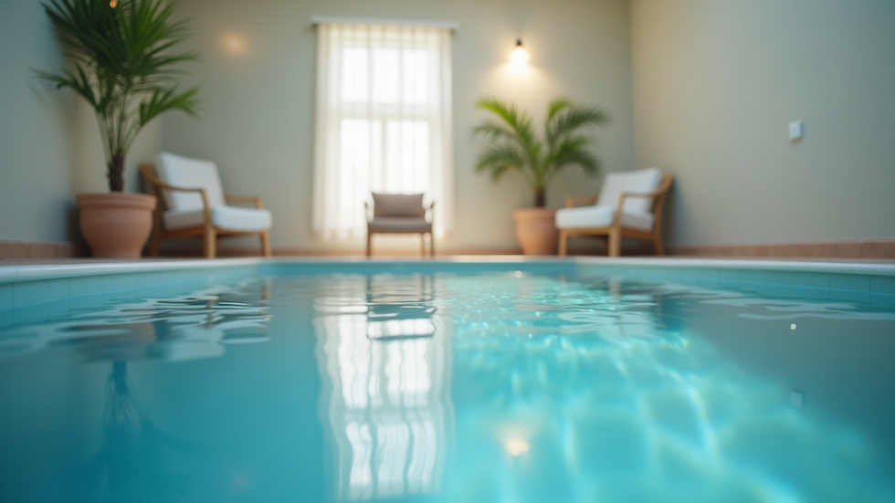 Eye-level view of a serene indoor pool used for aquatic therapy