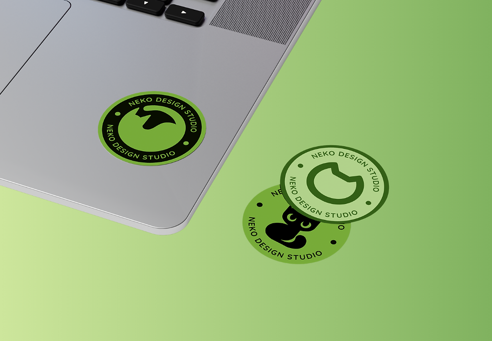 Diseño digital de Neko Studio aplicado en stickers y mockups
