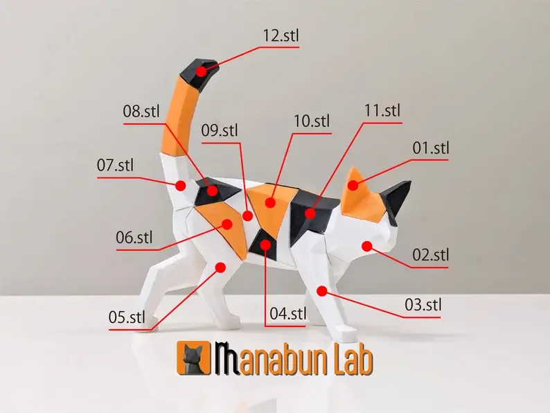 Thumbnail: Low Poly Walking Cat Magnet Puzzle - Large