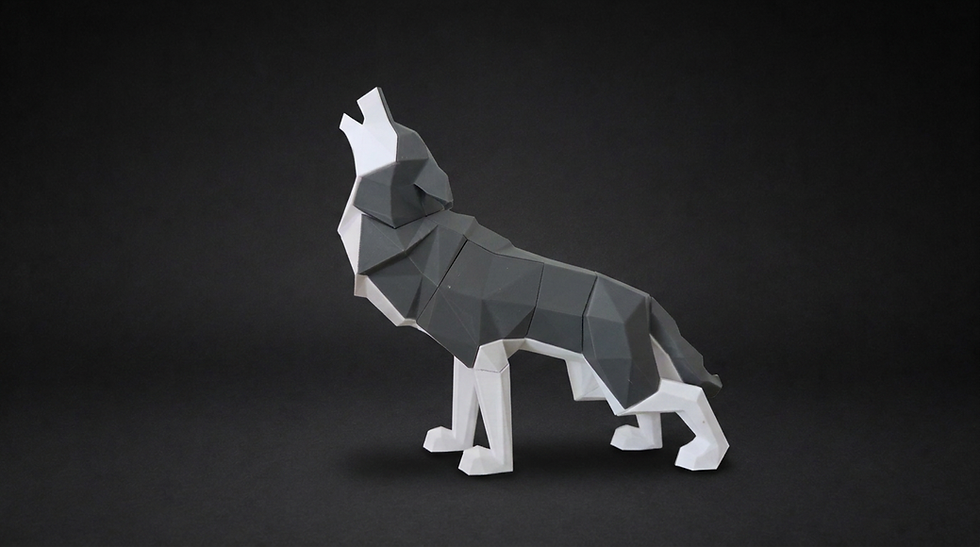 Left-side view of the geometric wolf magnetic puzzle in the Slate  color displayed on a dark studio background.