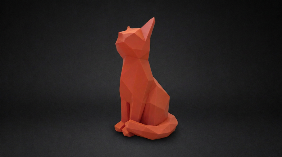 Low poly cat figurine on a dark studio background.