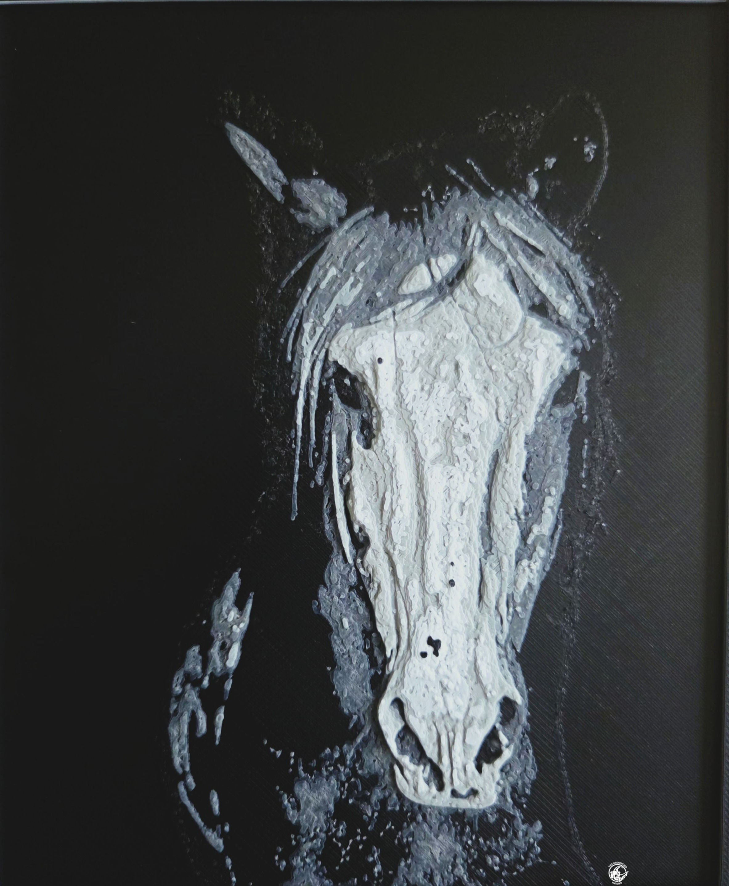 3D Layered relief artwork of a horse titled "Quiet Presence".