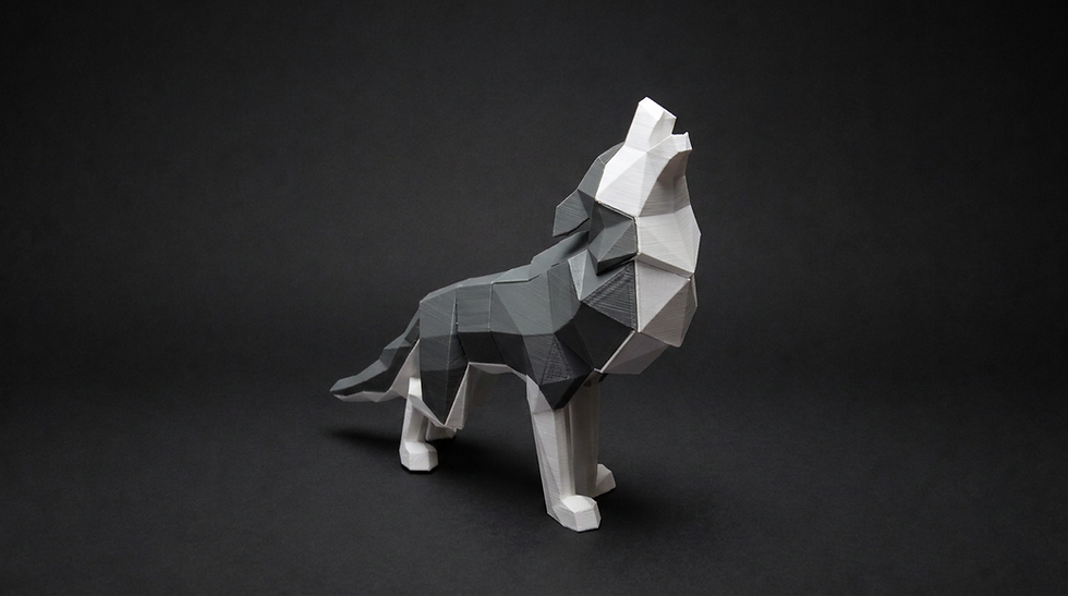 Geometric wolf magnetic puzzle in the Slate  color displayed on a dark charcoal studio backgrou