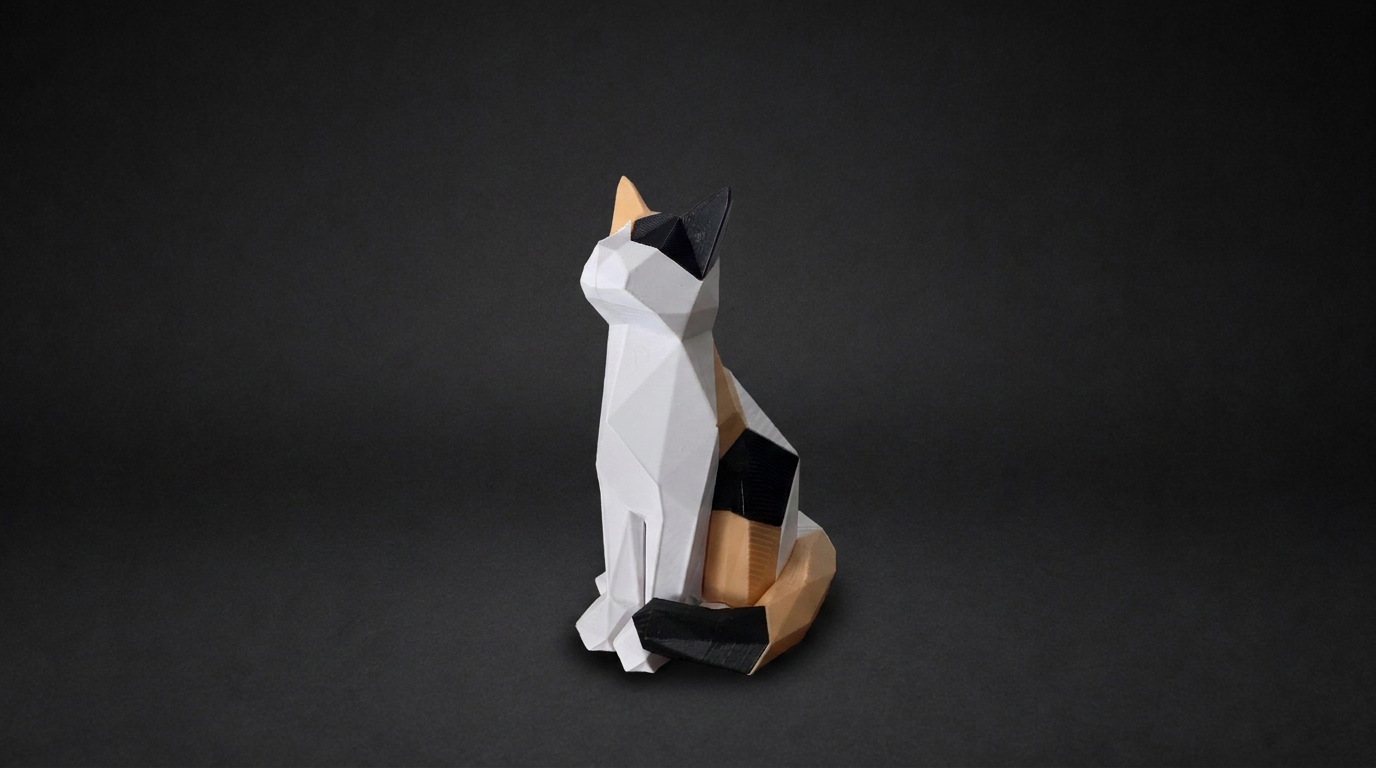 Geometric sitting cat magnetic puzzle in the Classic signature color combination displayed on a dark charcoal studio backgrou