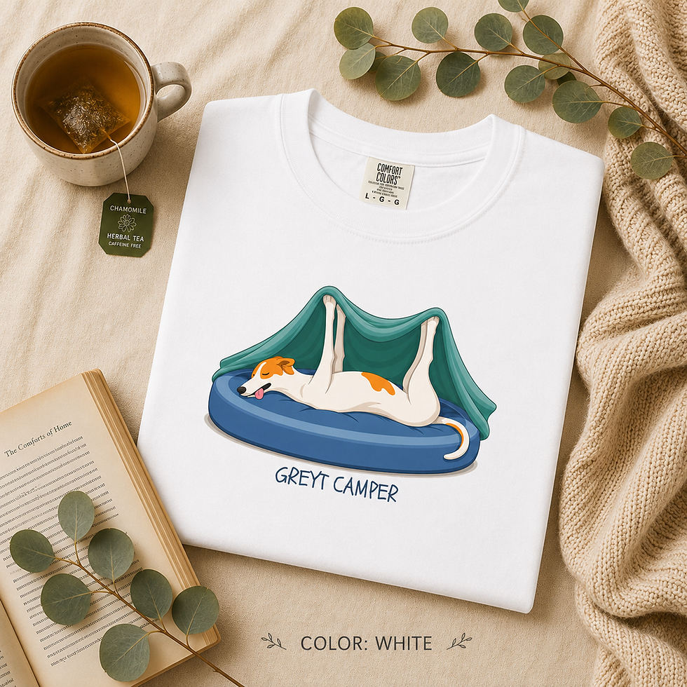 Thumbnail: Folded Comfort Colors 1717 Tee in White featuring the "Greyt Camper" design.