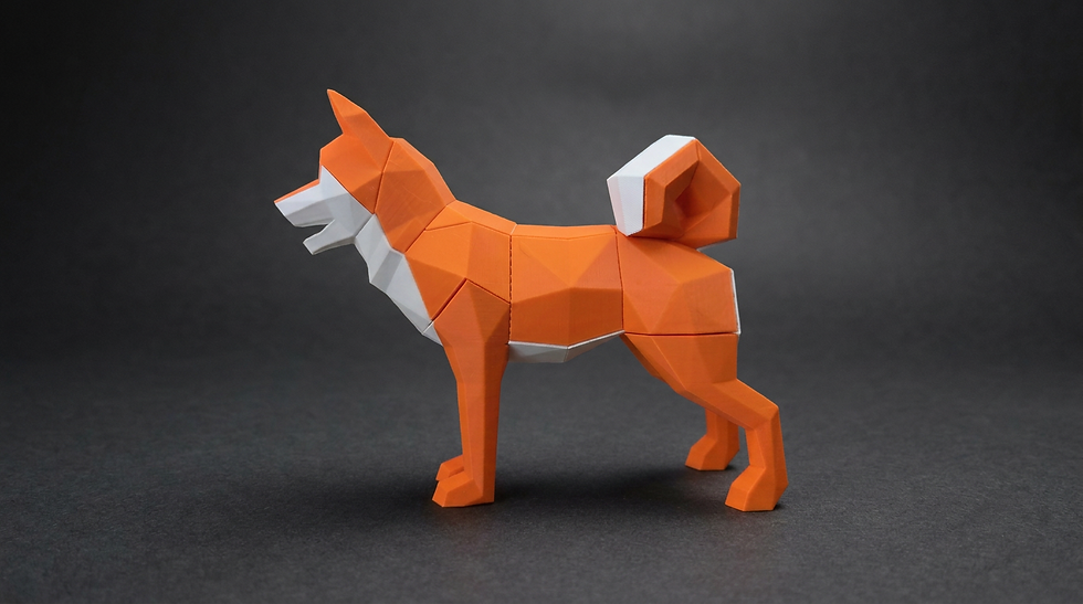 Left-side view of Shiba Inu magnetic puzzle in Red coat combination on a dark charcoal studio background.