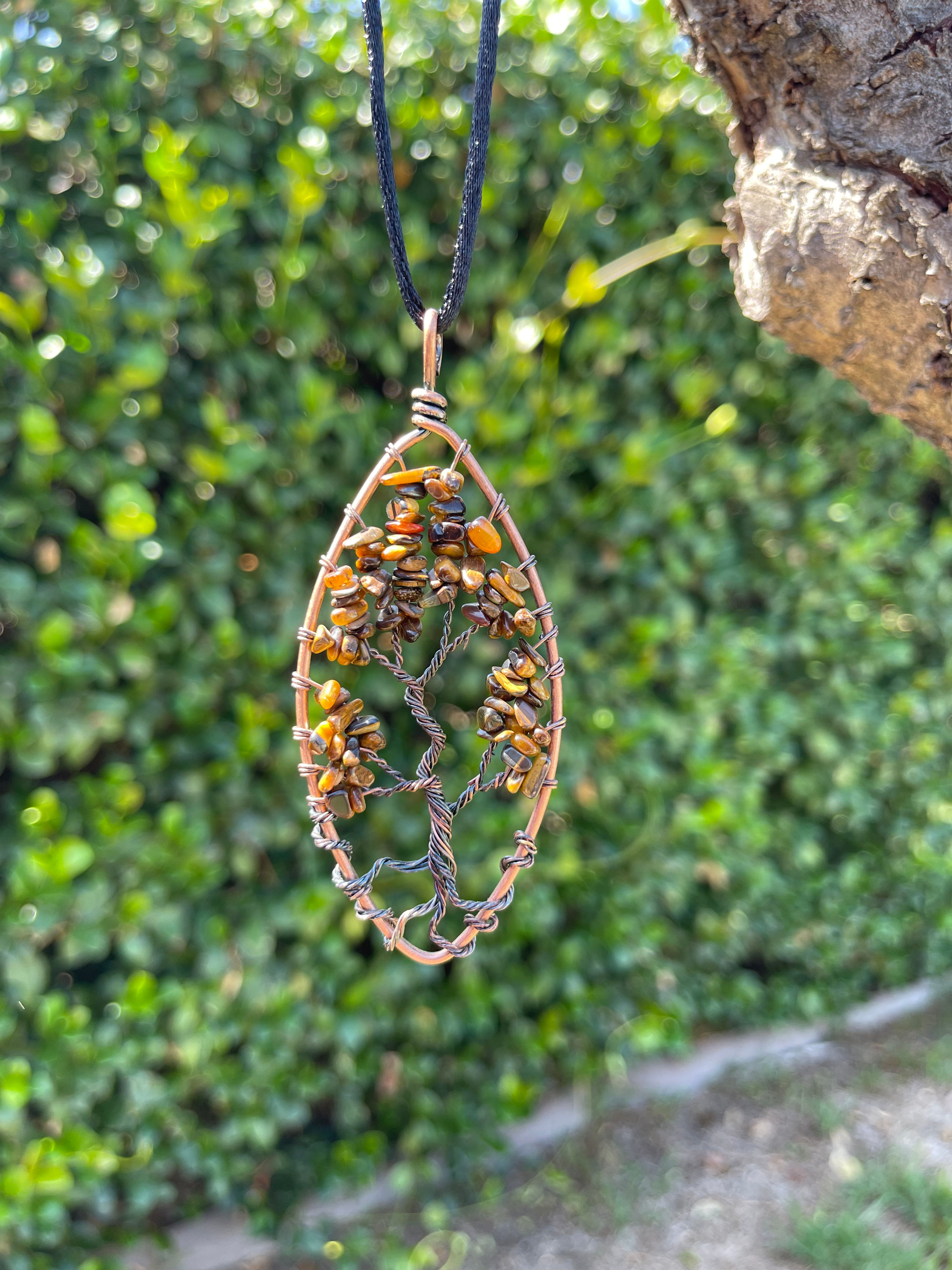 Tigers Eye, Wired Tree Necklace