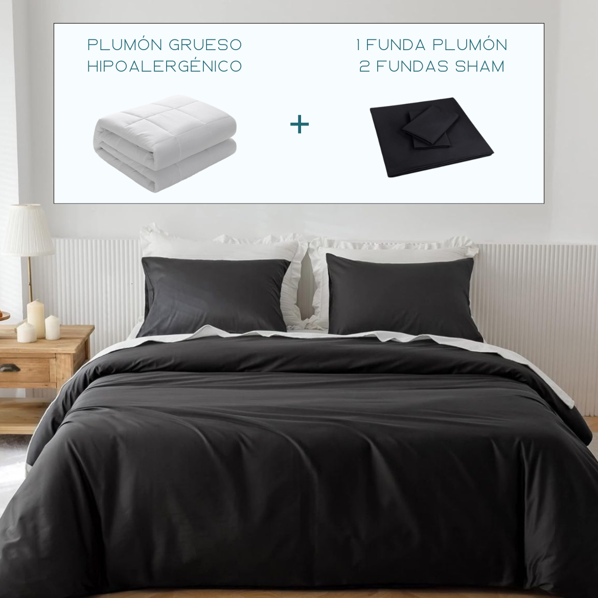 PACK MILDY: PLUMÓN HIPOALERGÉNICO + FUNDA DE PLUMÓN NEGRO