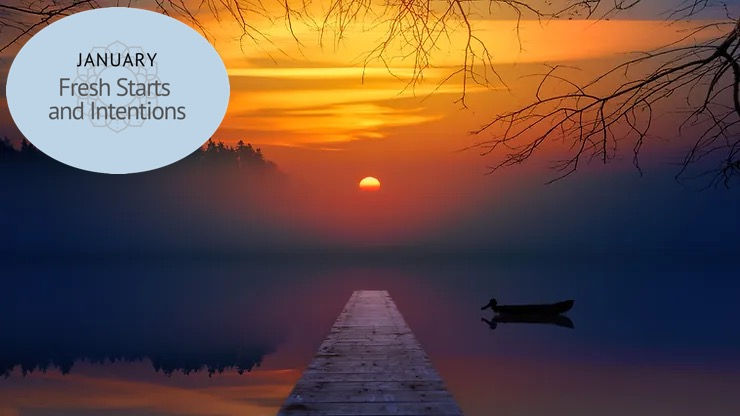image of a dock overlooking a sunrise
