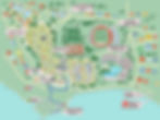 Illustrated map of a camping area showing the Reykjavik Family Park, National Stadium, and geothermal pool. Labels feature campsite, botanical garden.