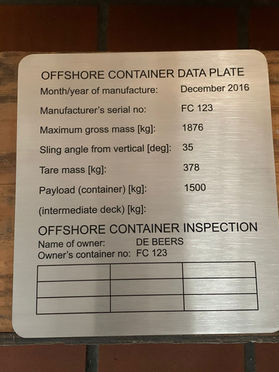 Nameplates: Container Export / Transport Industry manufacturing 