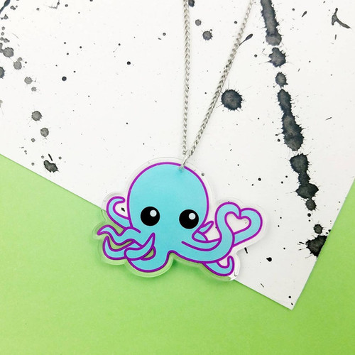 Octopus Necklace: cute blue sea octopod pendant | Dorky Dino Gift Shop