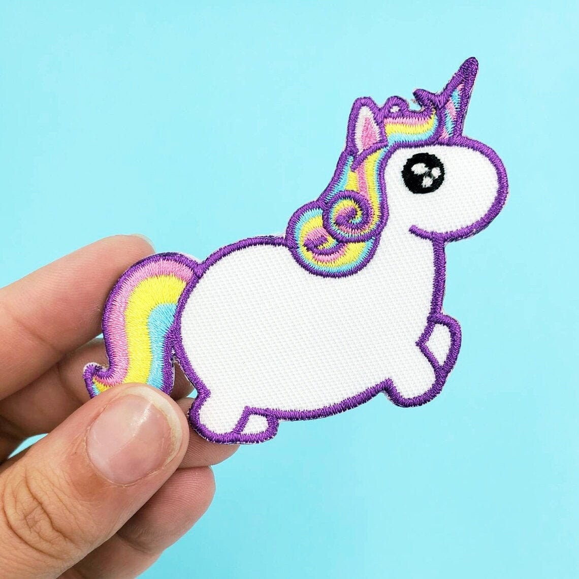 Chubby Unicorn Iron On Patch: Cute Rainbow Fat Pony,  Kawaii Mythical Being