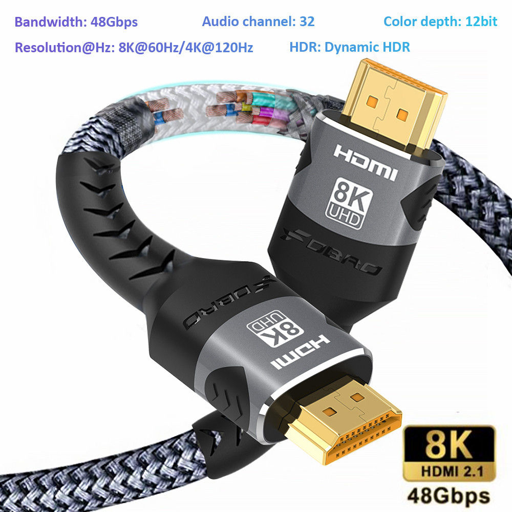 8K HDMI-Compatible Cable 4K@120Hz 8K@60Hz HDMI 2.1 Cable 48Gbps Adapter For RTX