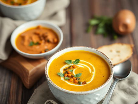 Cozy turmeric lentil soup in a warm bowl for winter wellness.