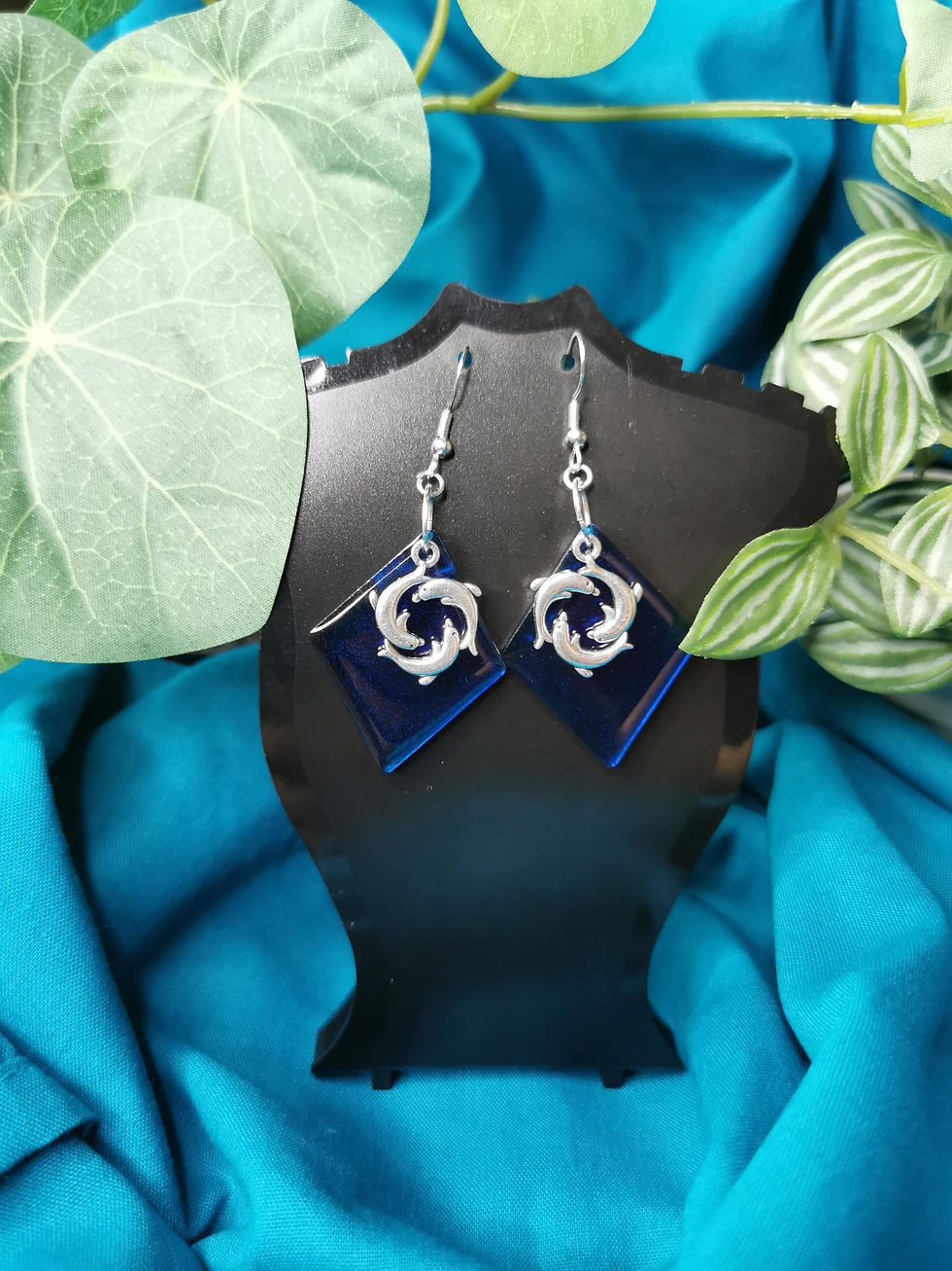 Resin Diamond Dolphin Dangle Earrings