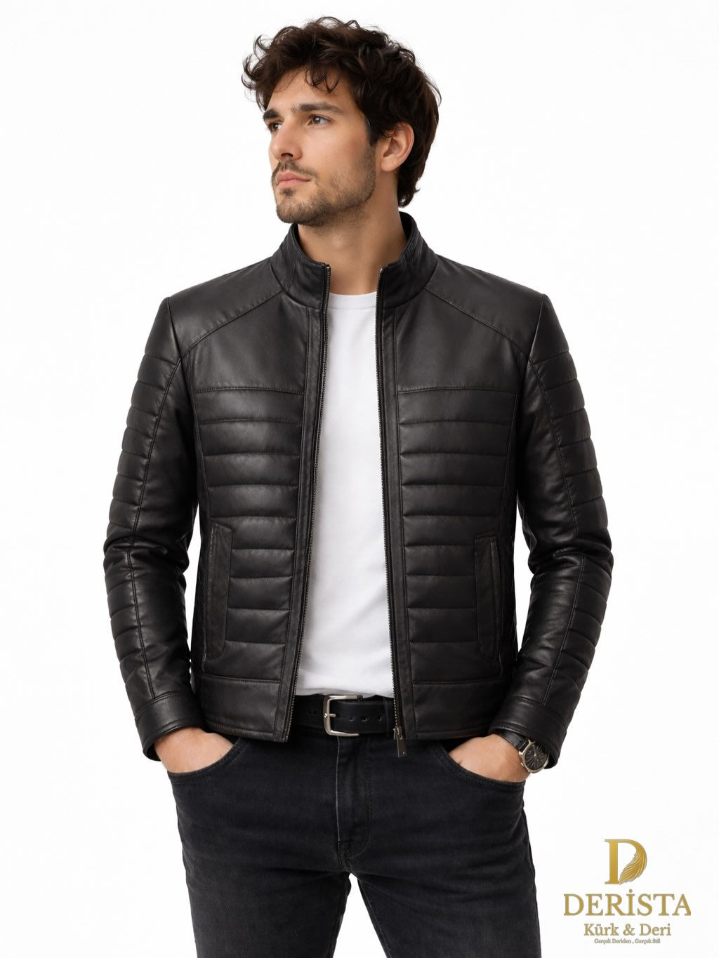Derista Erkek Şişme Detaylı Deri Ceket - Modern Fit 