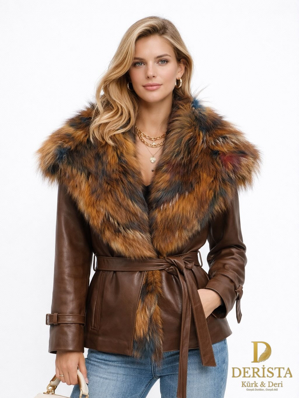 Derista Royal Kuzu Deri & Tilki Kürk Kadın Ceket - El İşçiliği