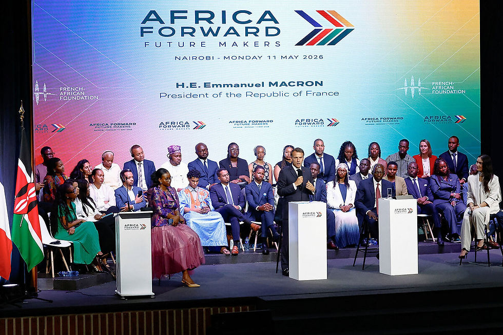 French President Emmanuel Macron takes the podium at the Africa Forward Summit on 11 May 2026. Image credit: Thomas Mukoya/ Reuters