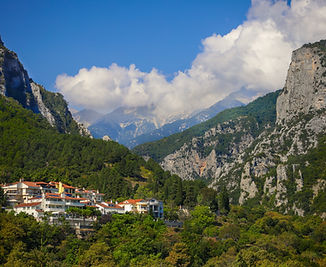 The town of Litochoro with Mount Olympus in the background