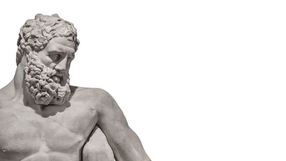 Ancient Greek statue of powerful Hercules, or Heracles, closeup