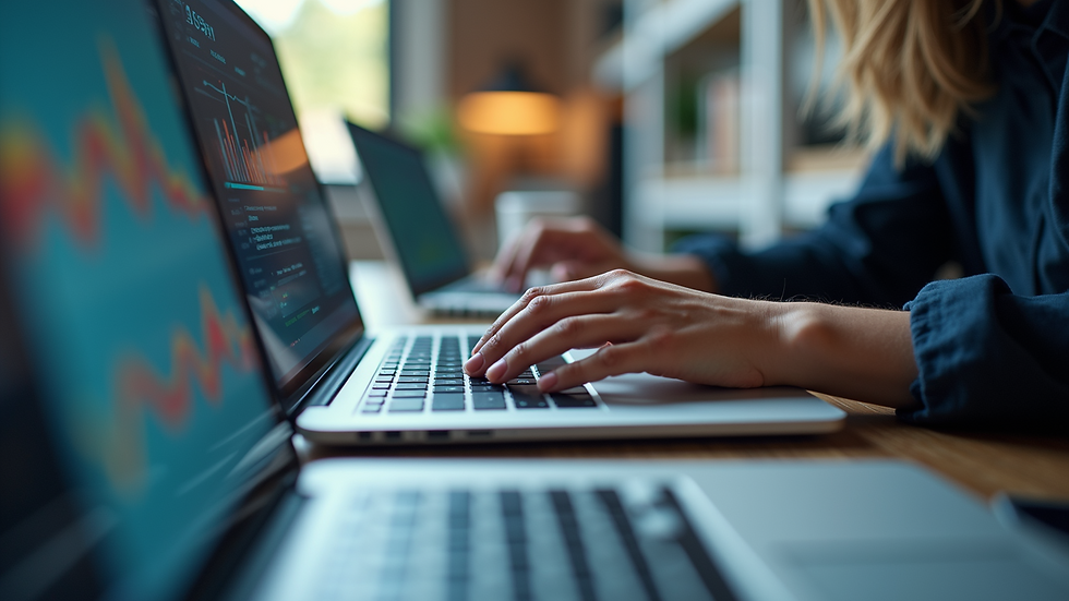Eye-level view of a person analyzing marketing data on a laptop