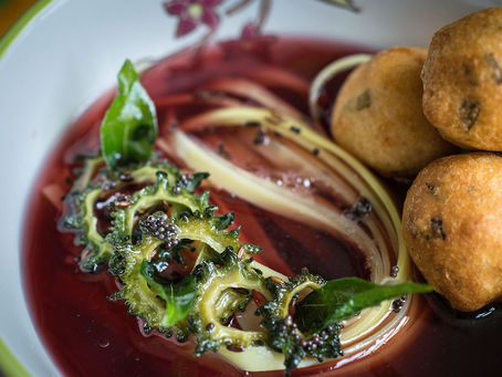 Vegan Recipe: Roselle-Torch Ginger Flower Rasam Broth