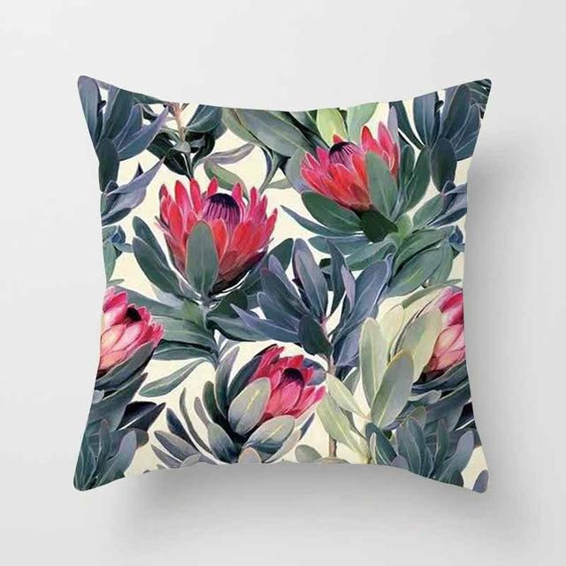 Miniature : Vintage Flower Tropical Leaves Cushion Cover