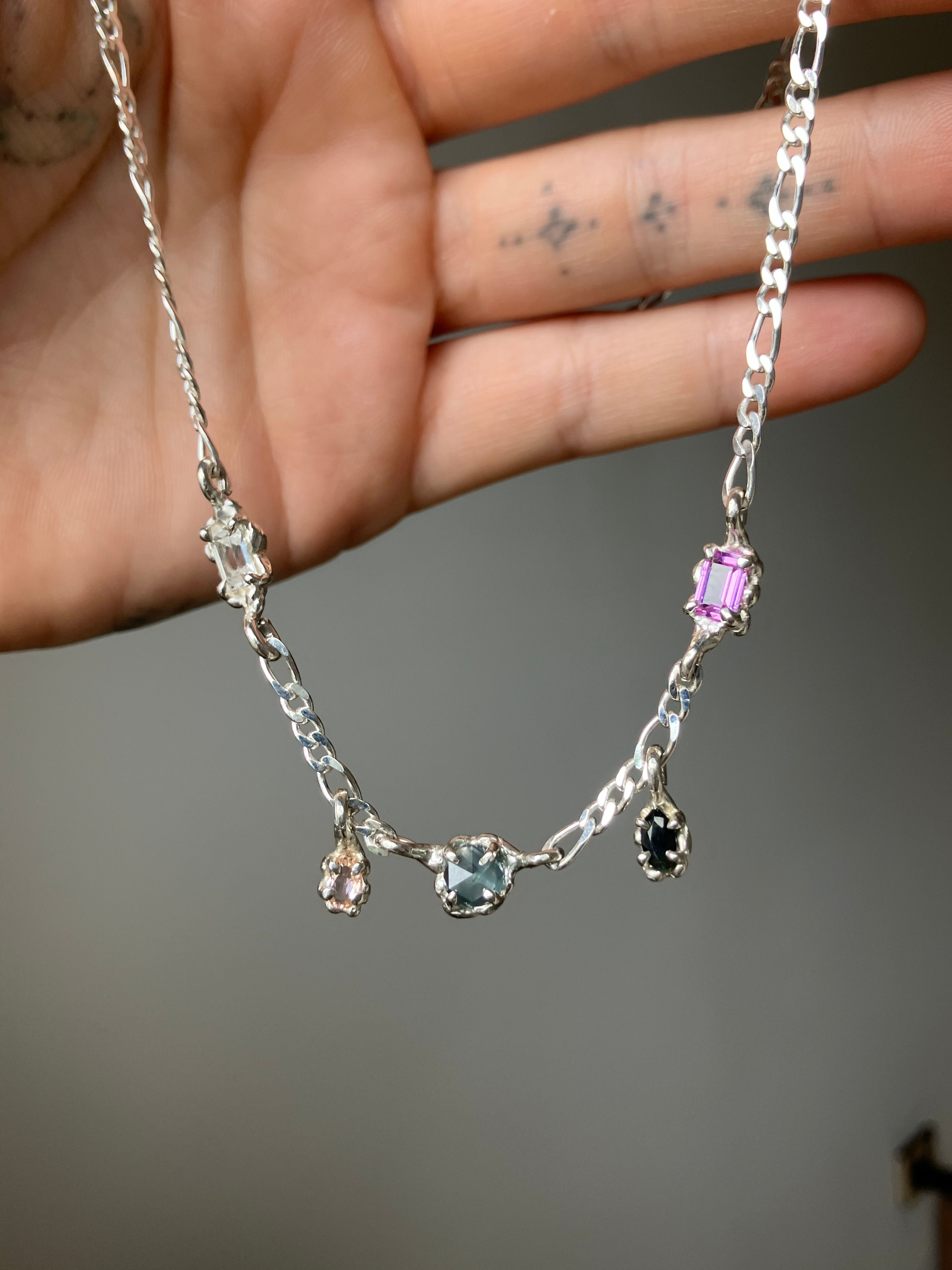 Rainbow sapphire charm necklace