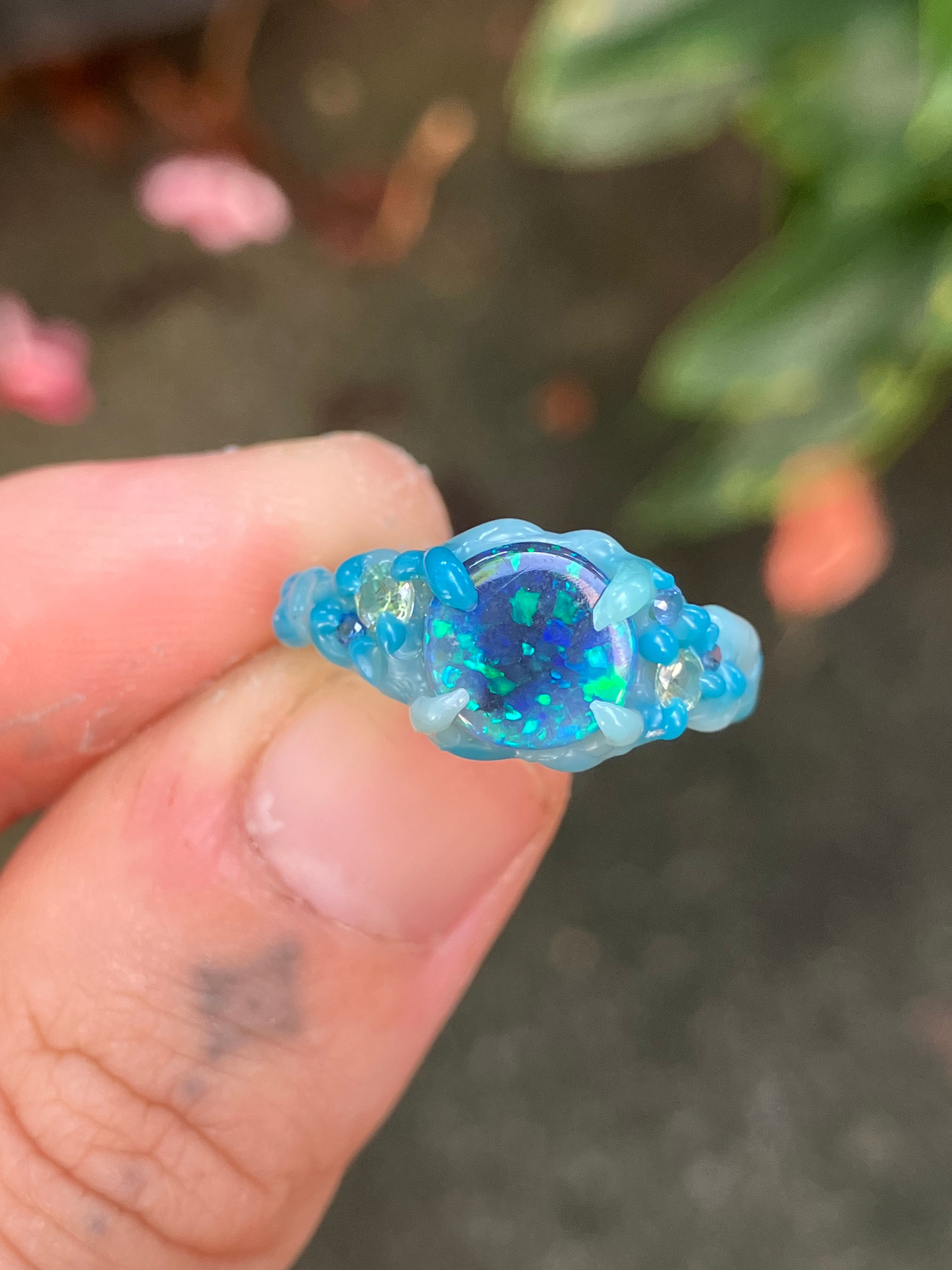 Black opal sapphire ring