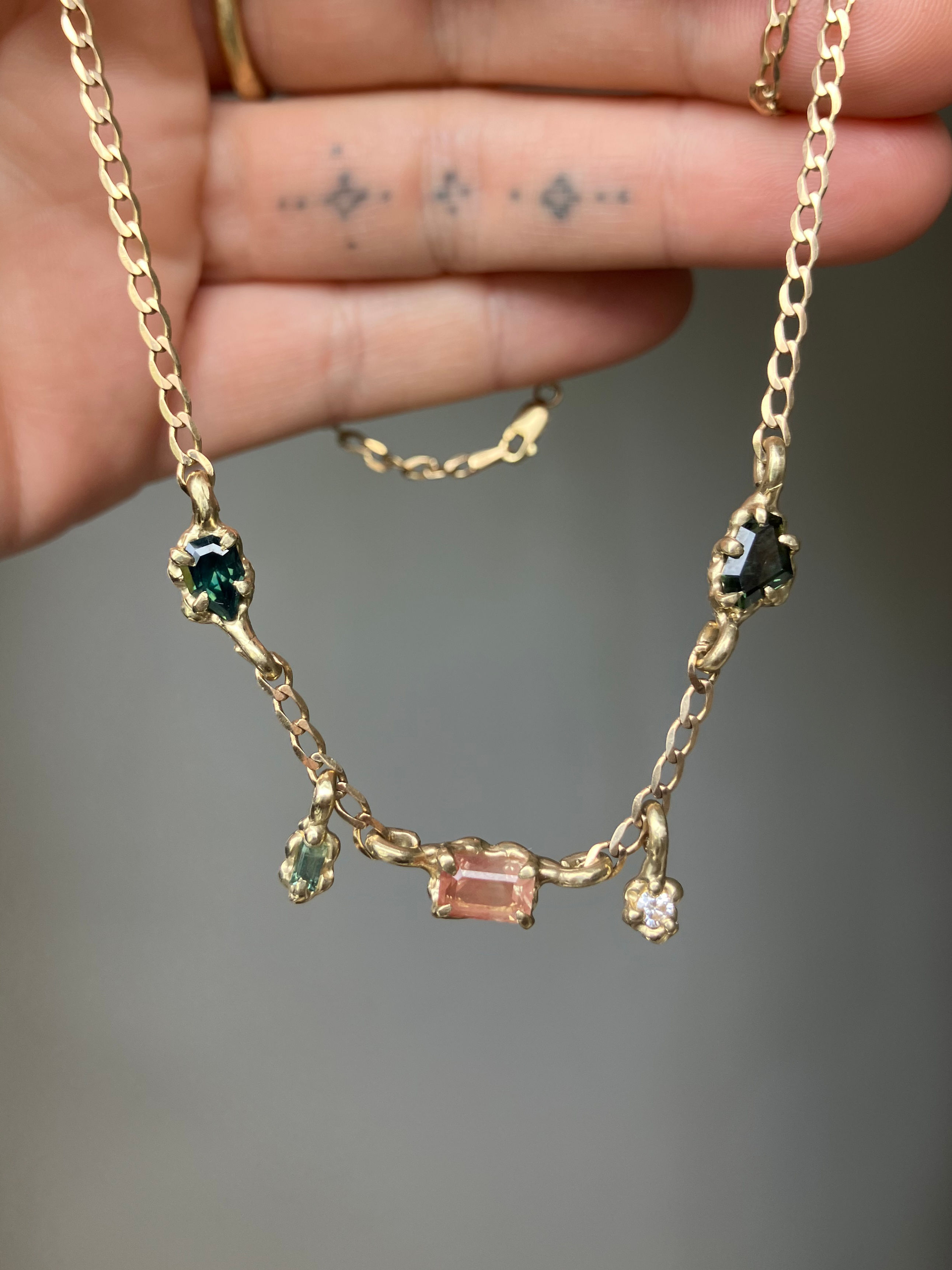 Sunstone sapphire charm necklace