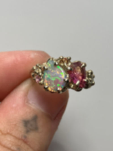 Opal tourmaline ring L / 5.75