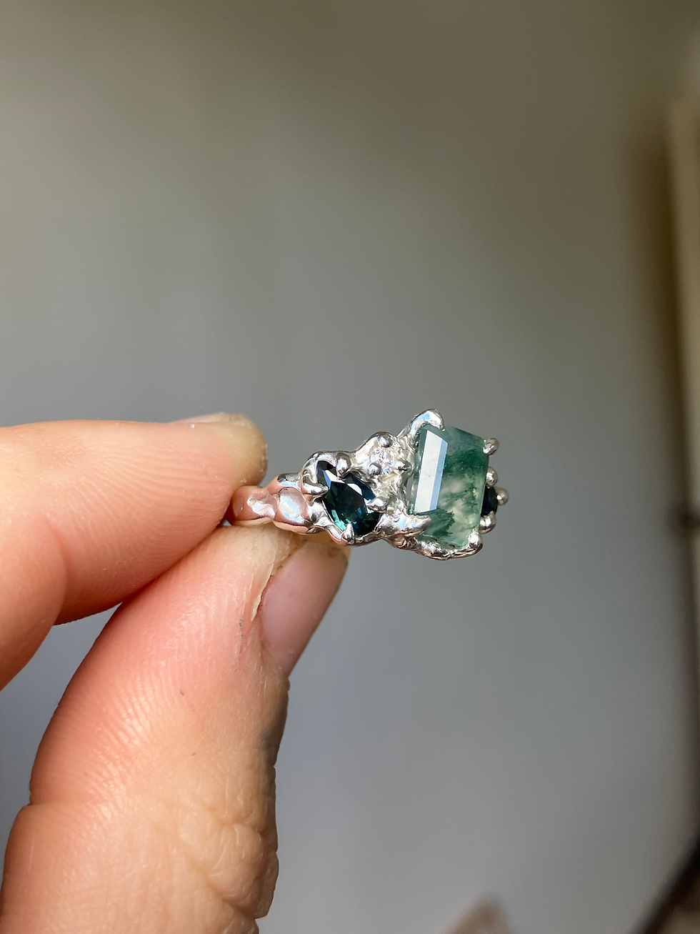 Thumbnail: Moss agate sapphire ring N / 6.75