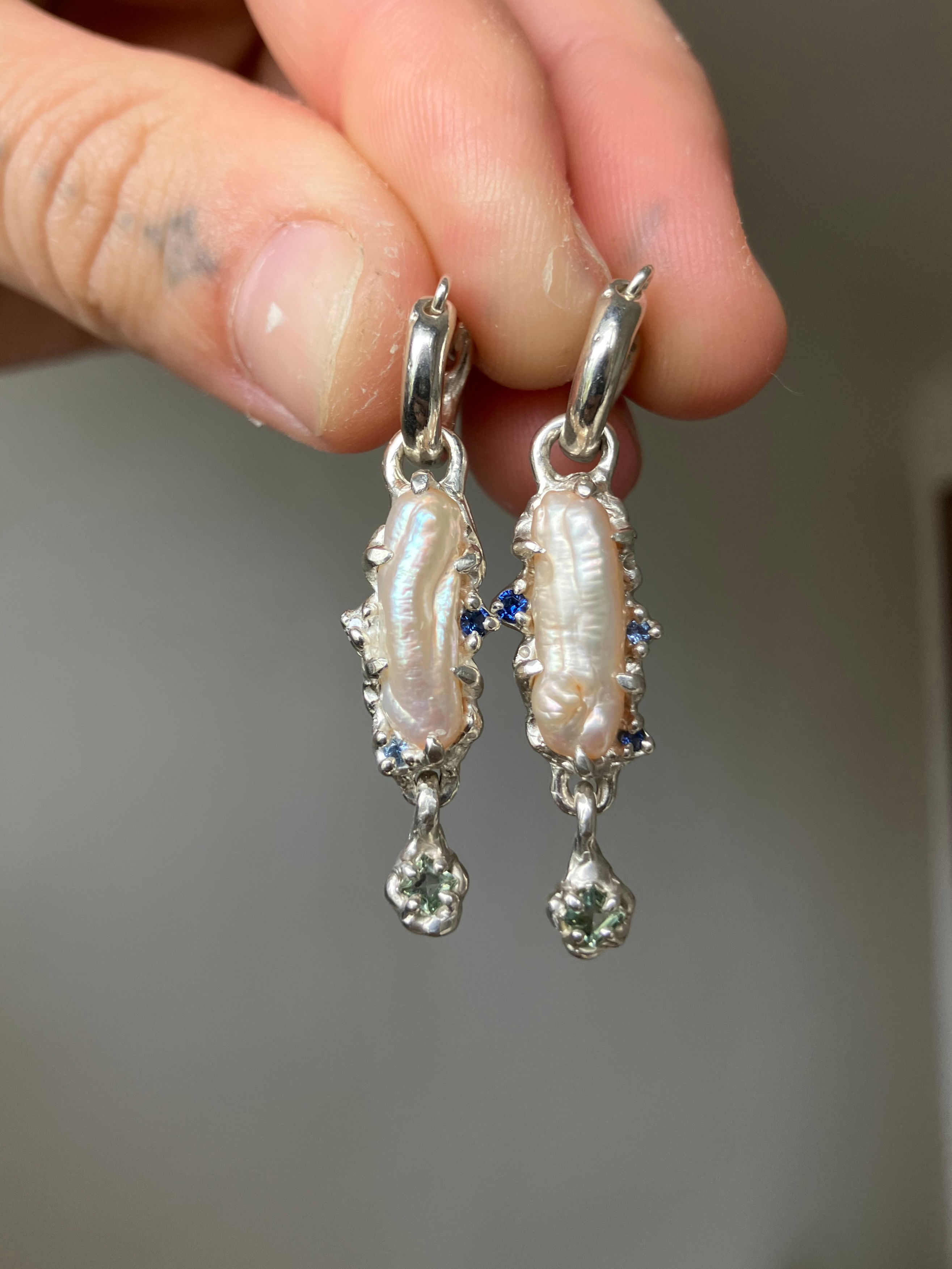 Pearl sapphire hoops