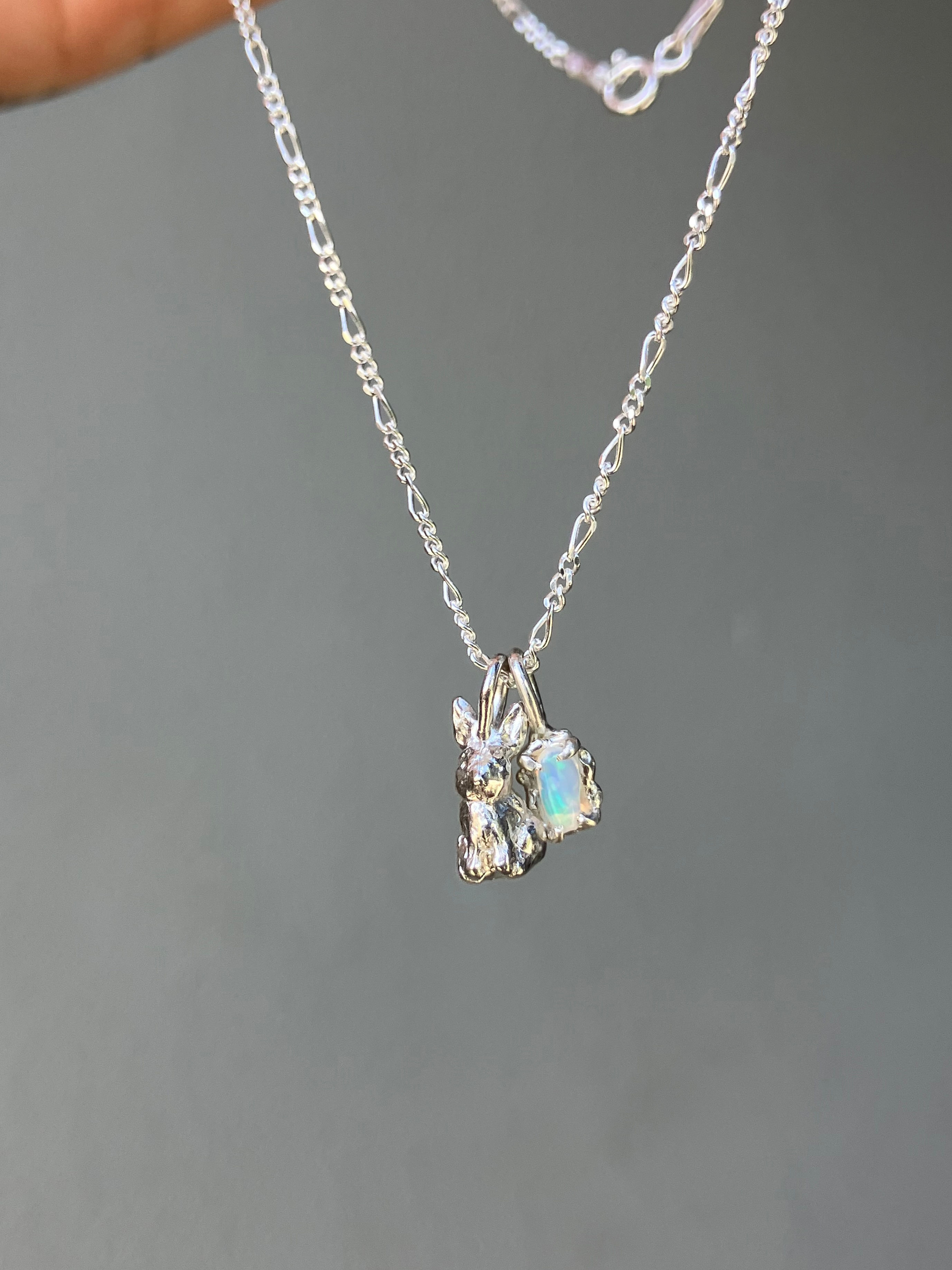 Opal bunny charm necklace