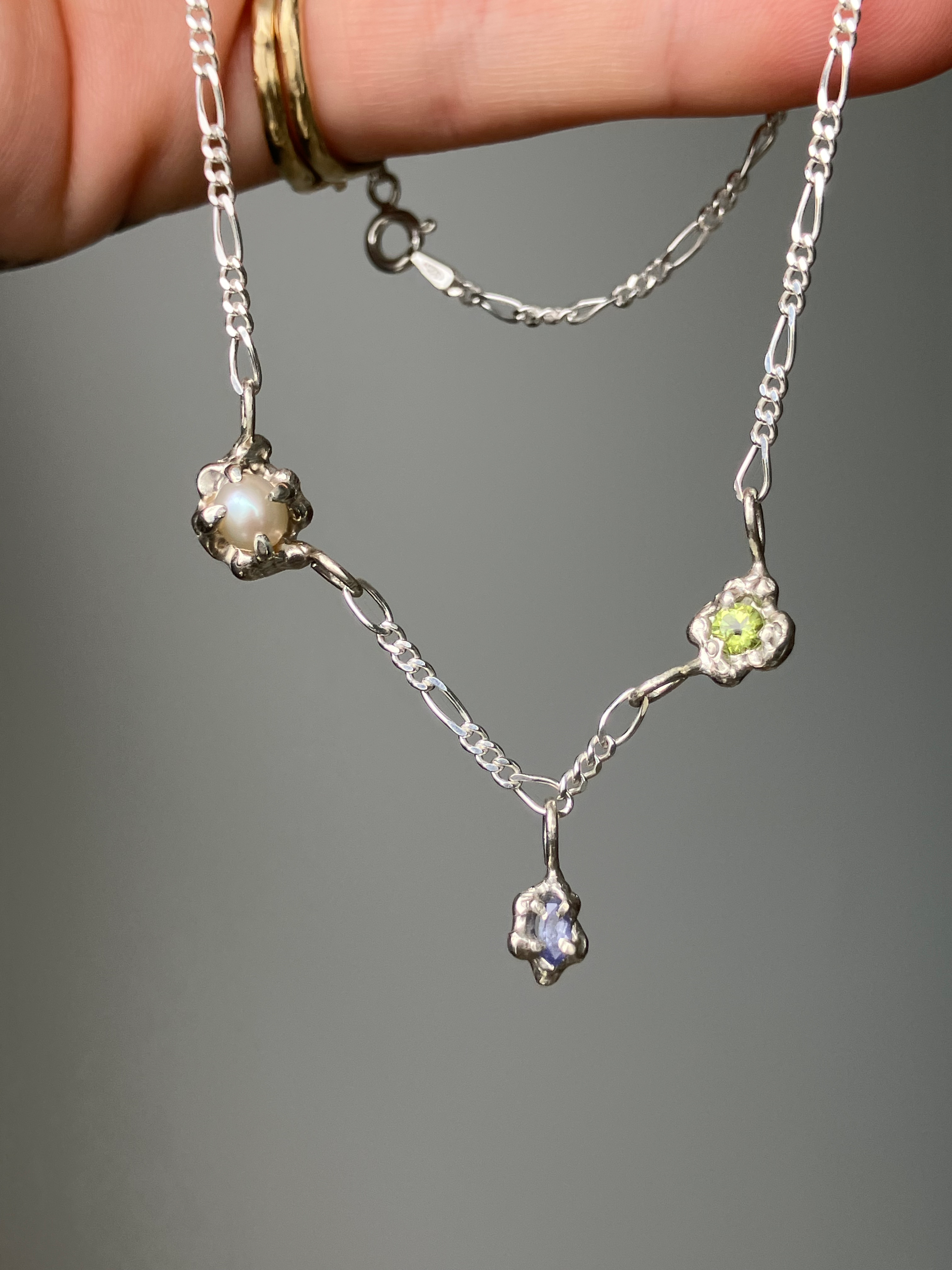 Peridot tanzanite charm necklace