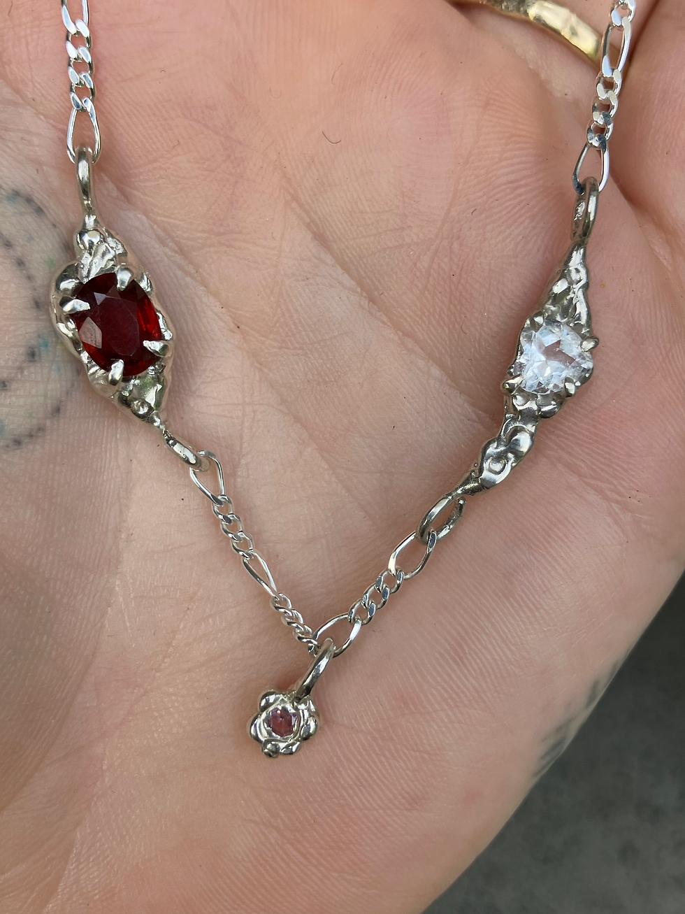 Thumbnail: Garnet topaz charm necklace 