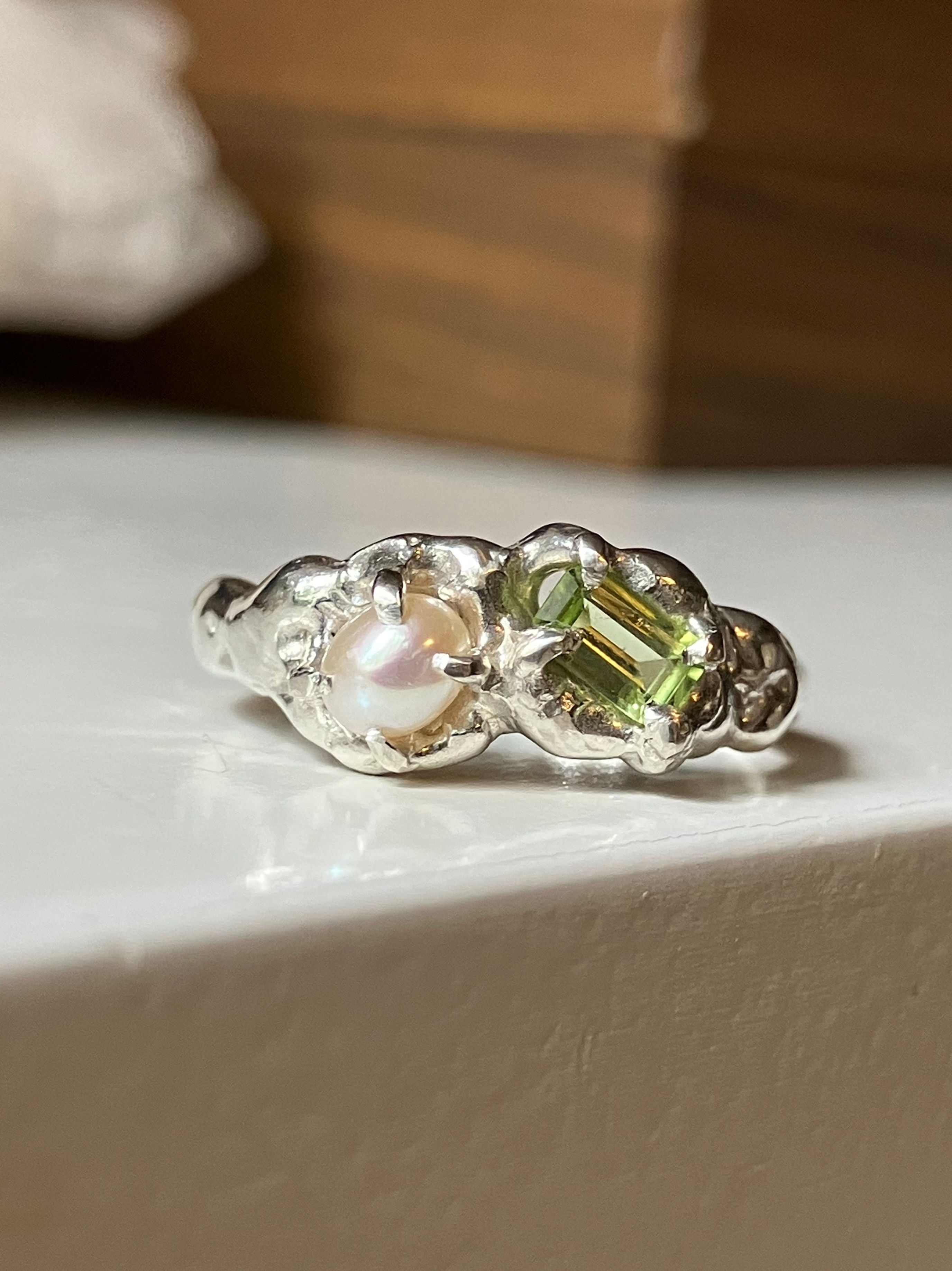 Peridot pearl ring L-L1/2