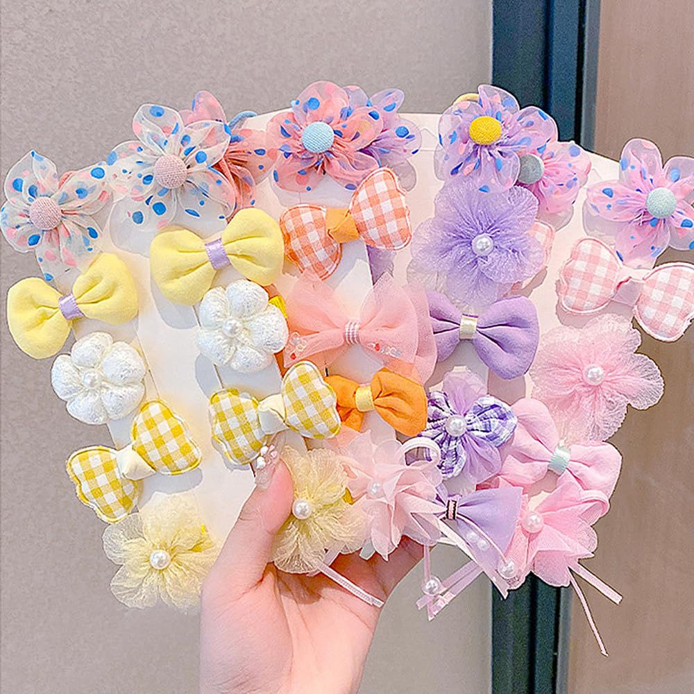 40pcs Flower Hair Ties with Bows Bow Hair Tie Kids Mini Hair Bows for Baby Girls