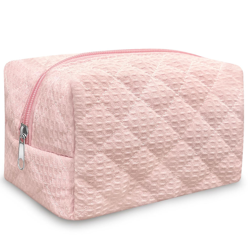 Thumbnail: Trnerm Small Makeup Bag Quilted Cosmetic Bag Coquette Makeup Pink Waffle Pouch M